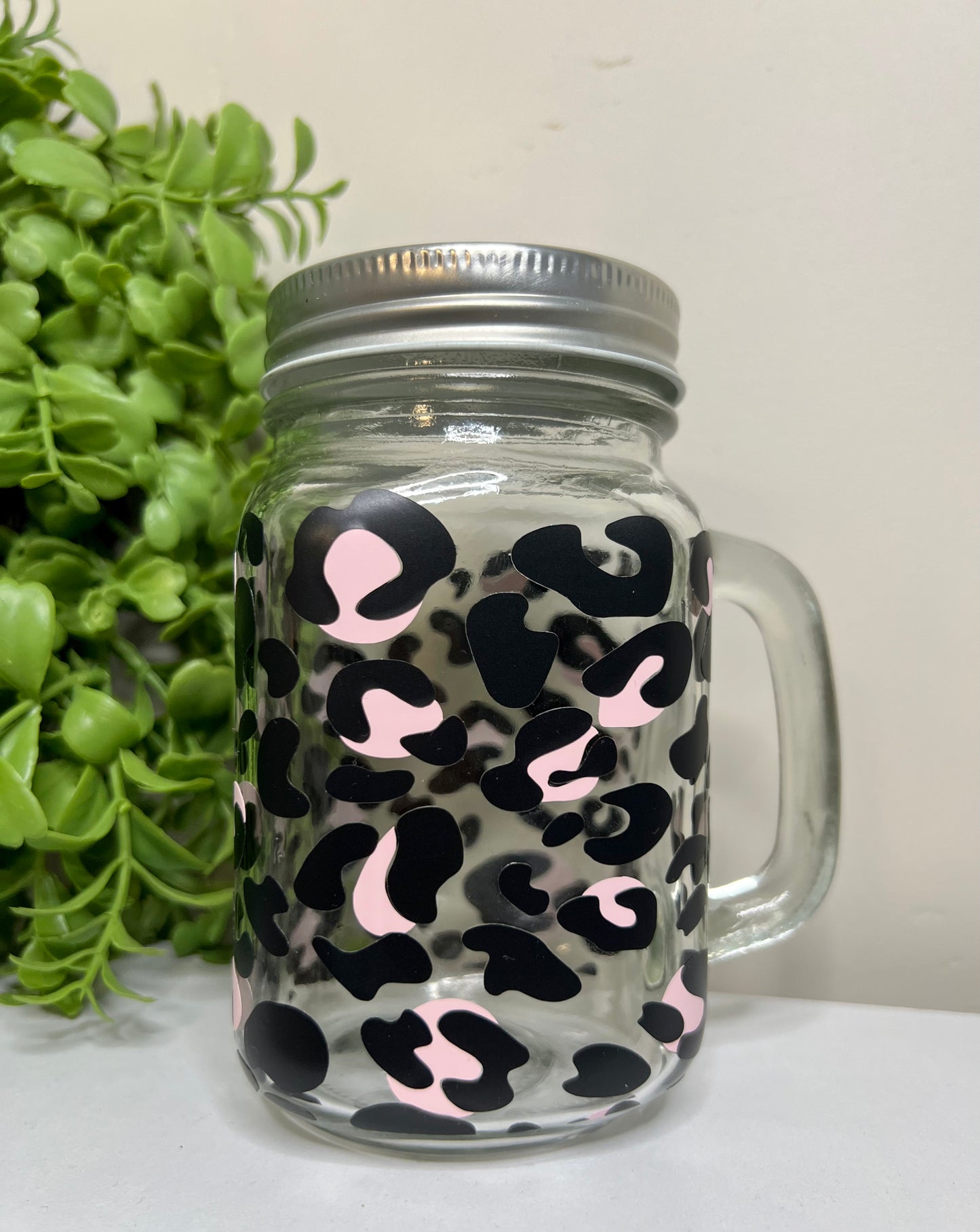Pink/Black Cheetah Mason Jar 16oz